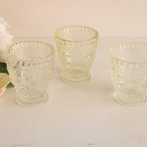 Vintage 1990s Cut Glass Candle Holders by Anthropologie, Fleur De Lis Pattern, - Picture 3 of 10